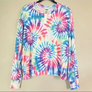 NWT Victoria’s Secret PINK Rainbow Tie Dye Soft Knit Sweater Small